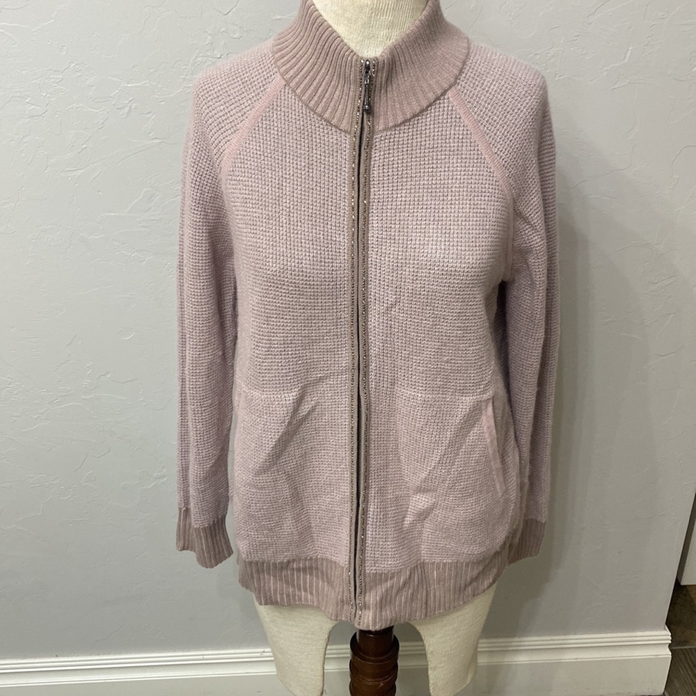 St.John pink sparkle waffle knit bomber jacket size P